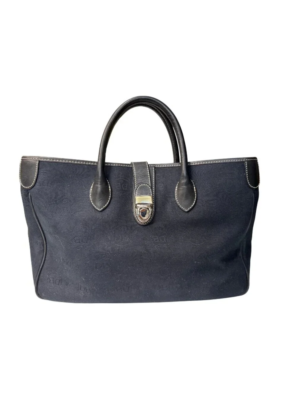 Dooney & Bourke Black Monogram Canvas Tote Bag With Leather Trim & Top Handle